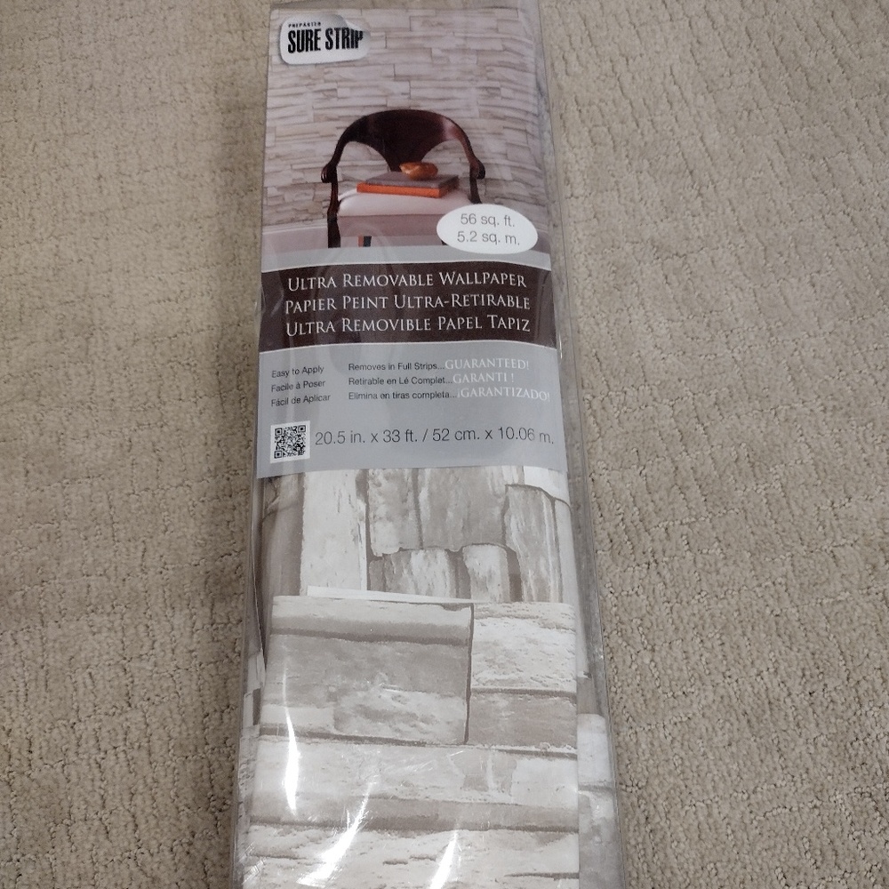 York Sure Strip Prepasted Ultra Removable Wallpaper STONE Good Condition